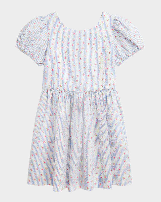 Girl's Striped Floral-Print Seersucker Dress, Size 2-